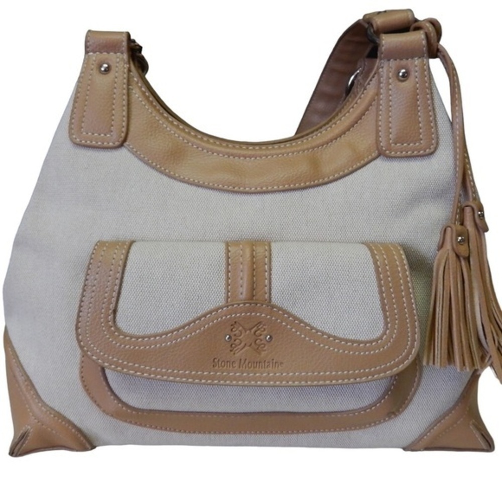 Stone Mountain Beige Brown Leather Tassel Hobo Shoulder Bag - Good Condition